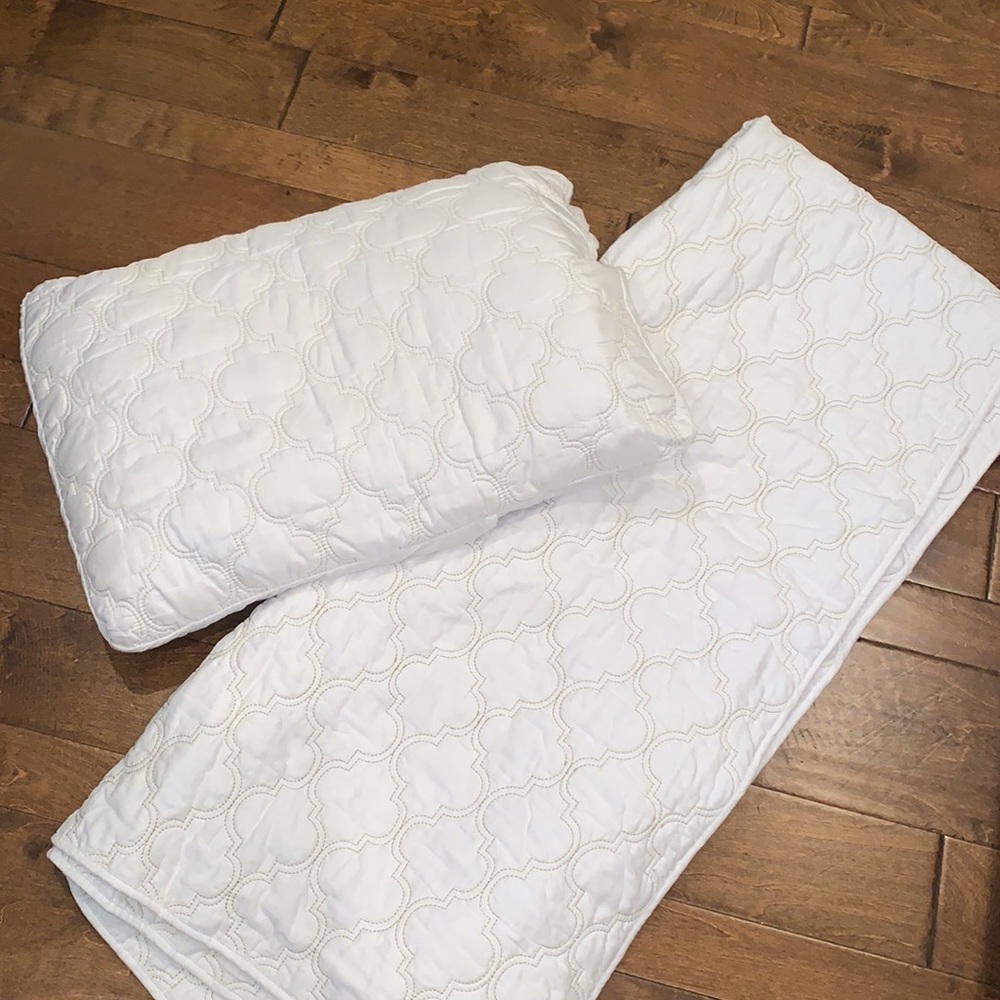 White & Gold Twin Quilt Comforter Set